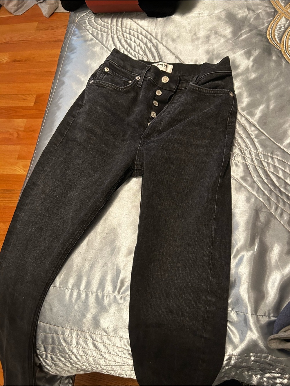 Agolde High-Rise Button-Fly Black Jeans